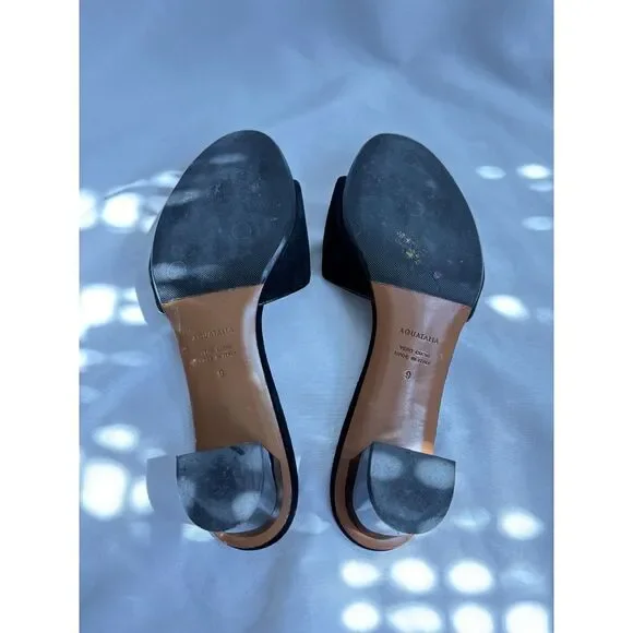 Aquatalia Nadeen Black Suede Block Kitten Heel Mules 9 Vero Cuoio Classy Italian - Picture 5 of 5